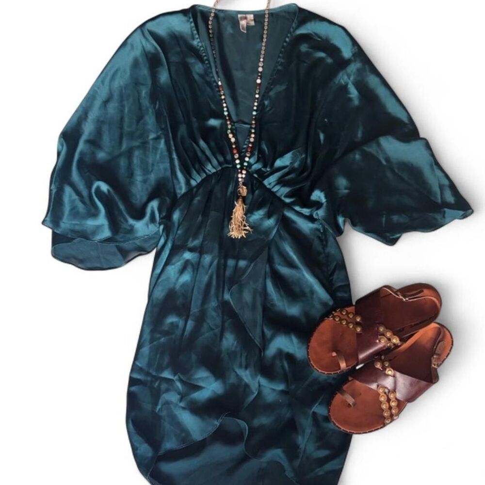 ASOS Boho Turquoise Satin Like Butterfly Sleeve Dress
